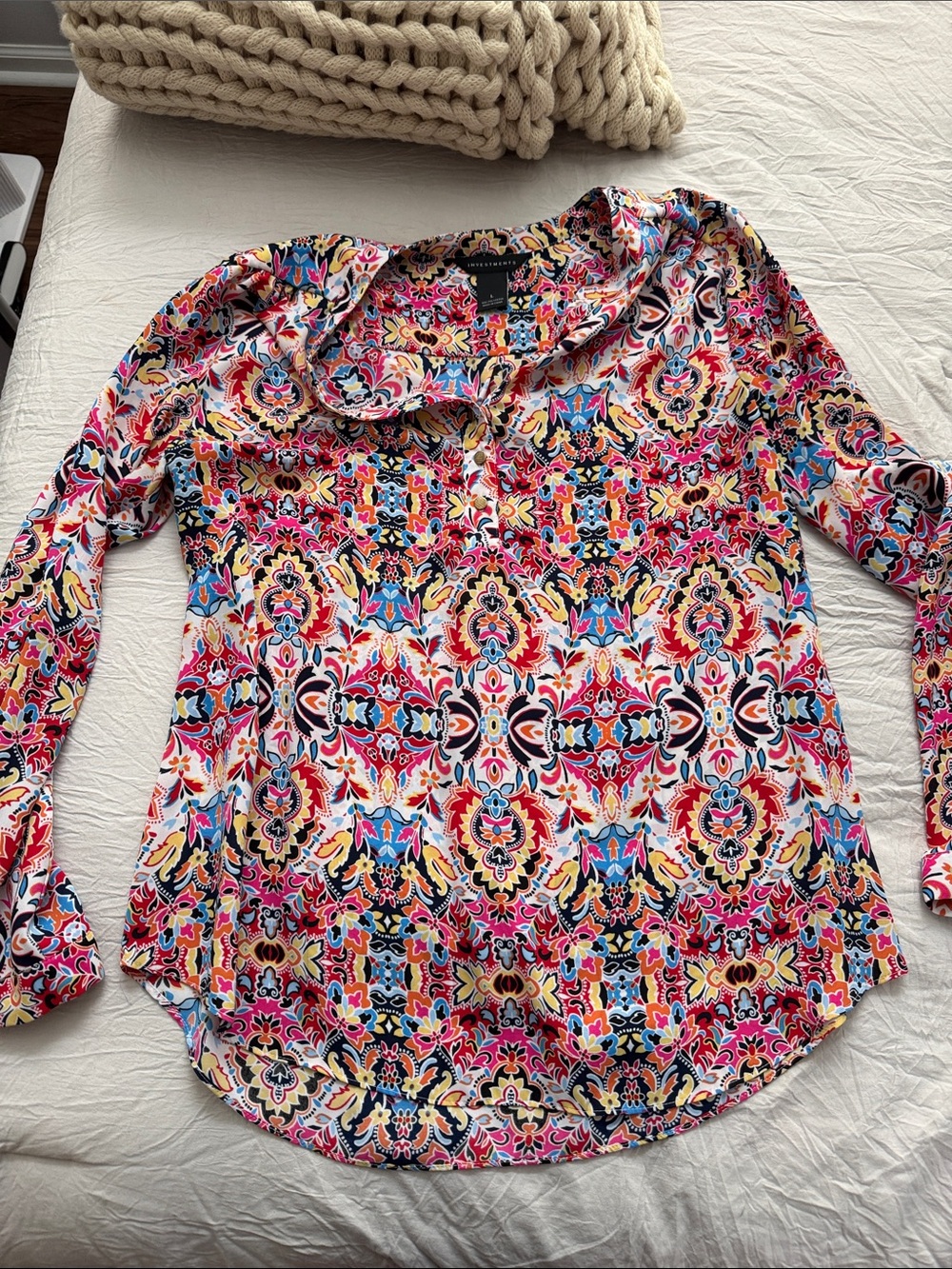 Investments Pink Multi Print Long-Sleeve Blouse